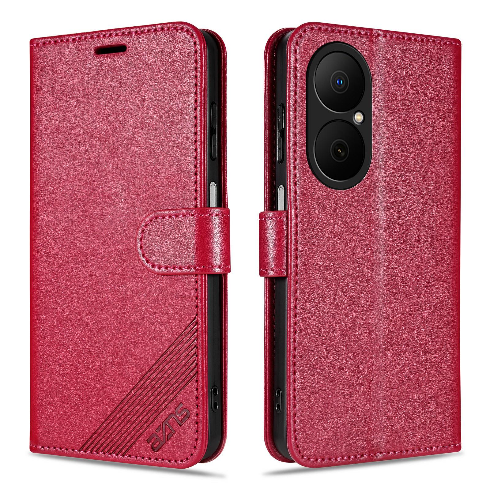 

AZNS For Huawei Enjoy 80 Case Anti-Scratch PU Leather Stand Wallet Phone Cover Red