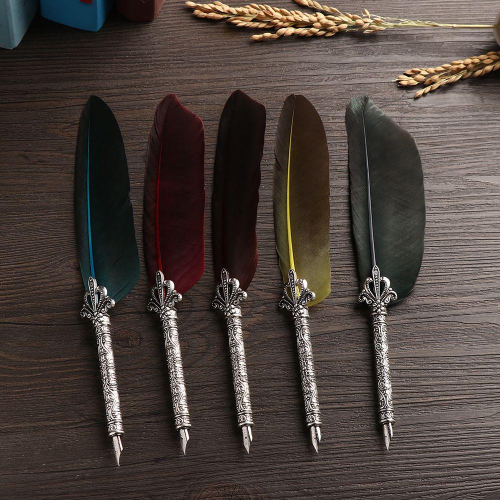 1 Set 5 Nib Signature European Gift Box English Calligraphy Feather Pen Scuba Dive Writing Vintage Quill