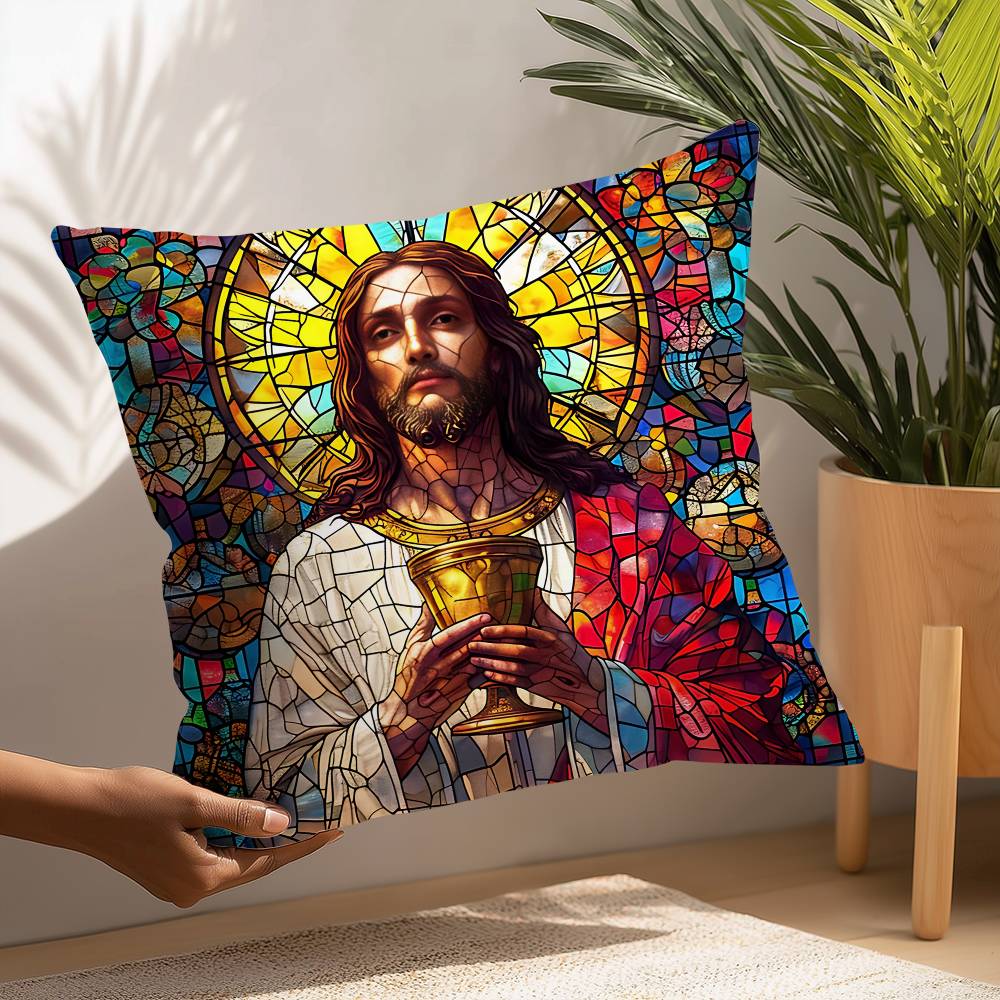 Jesus Christus Kissenbezug Plüschstoff Weicher Kissenbezug Zweiseitiger Druck Kissenhülle Haushaltsgeschenke