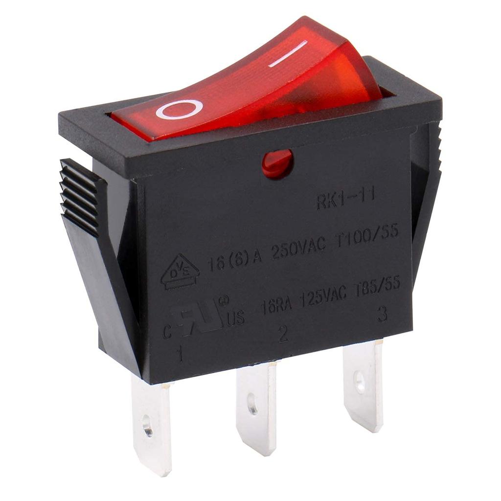 Heschen Rocker Switch ON-Off SPST 3 Terminals Red Light 16A 250VAC 5Pack