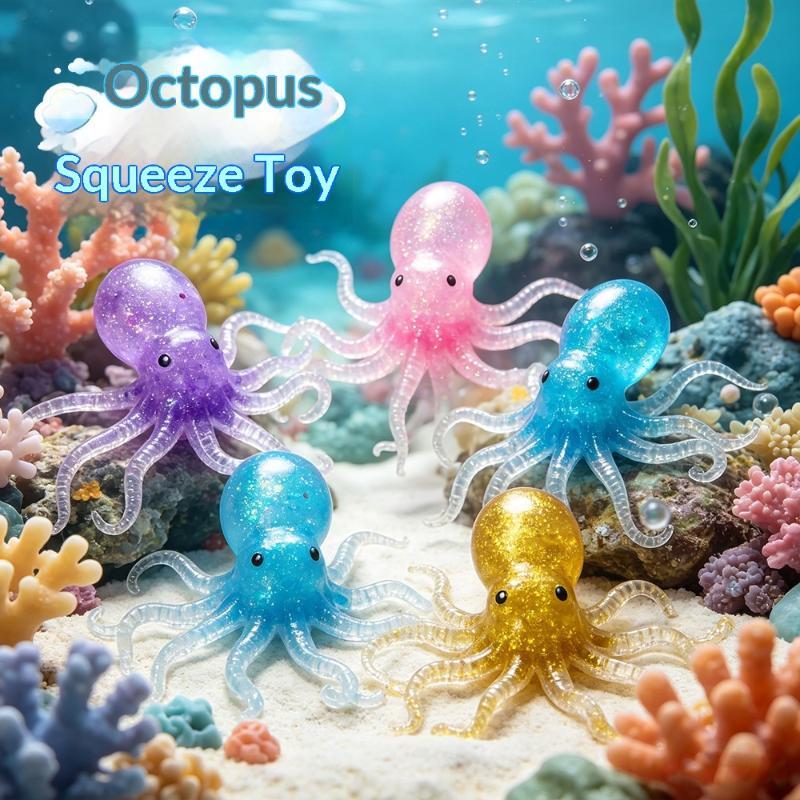 Realistic Colorful Octopus Squeezable Toy Soft Jelly Squeeze Stress Relief Sensory Toy For Kids & Adults