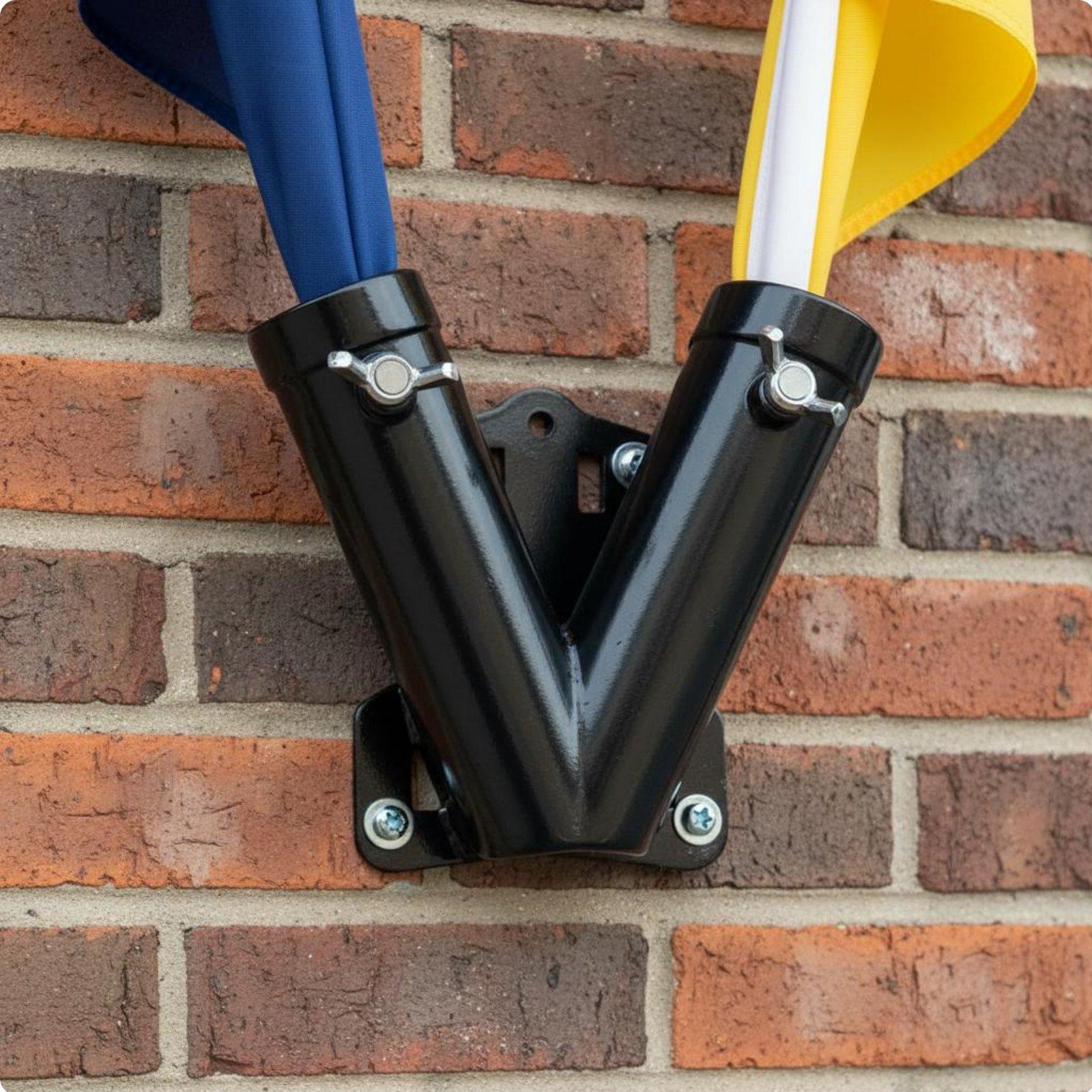 Double Flagpole Bracket Weather Resistant 2-Position Flag Mount Wall Mount Flagpole Holder Sturdy Duty Outdoor Hardware чёрный