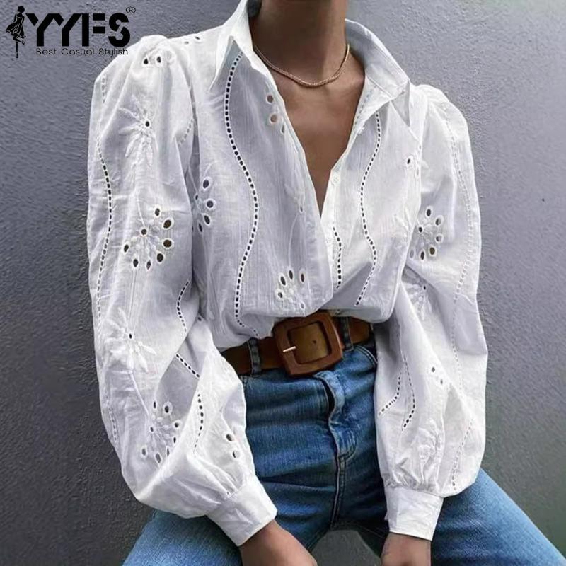 YYFS Women's Fashion Casual Solid Color Print  Spring Autumn Long Sleeve POLO Neck Blouses & Shirts