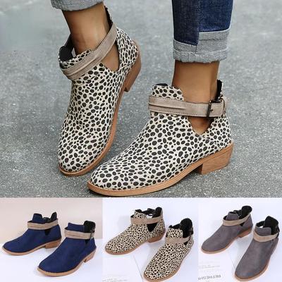 Botines de mujer con tacón cuadrado, zapatos de cuero Vintage para mujer, botas con hebilla y punta redonda, pantalón corto informal de talla grande 35-43