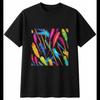 Neon Skis with Feathers Retro Mens T-Shirt Black 100% Cotton Engineering Printed
