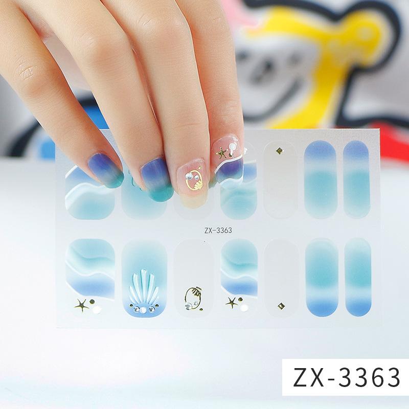 ZX 3D Waterproof No-Cure Gel Nail Wraps, Full Cover Japanese & Korean Style Spring & Summer Nail Stickers, Nail Patch Films