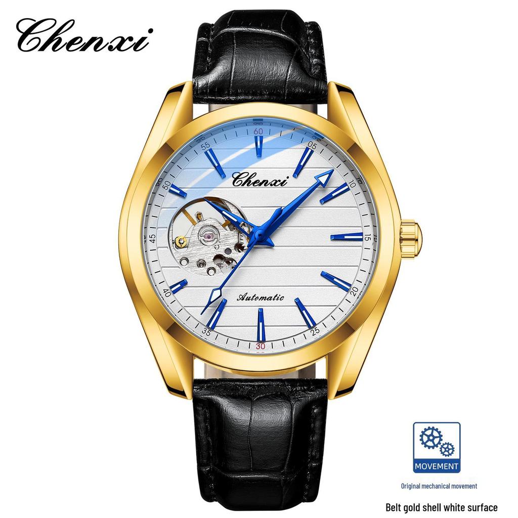 CHENXI Men's Luminous Waterproof Skeleton Automatic Mechanical Watch with Steel Band