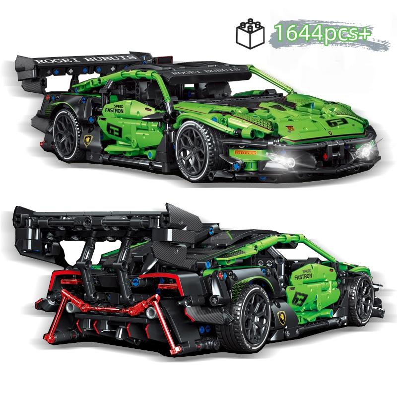 MOC Technical Green Racing Car Building Blocks Set Model Kit DIY Assembly Bricks STEM Educational Toys Kids Birthday Gift