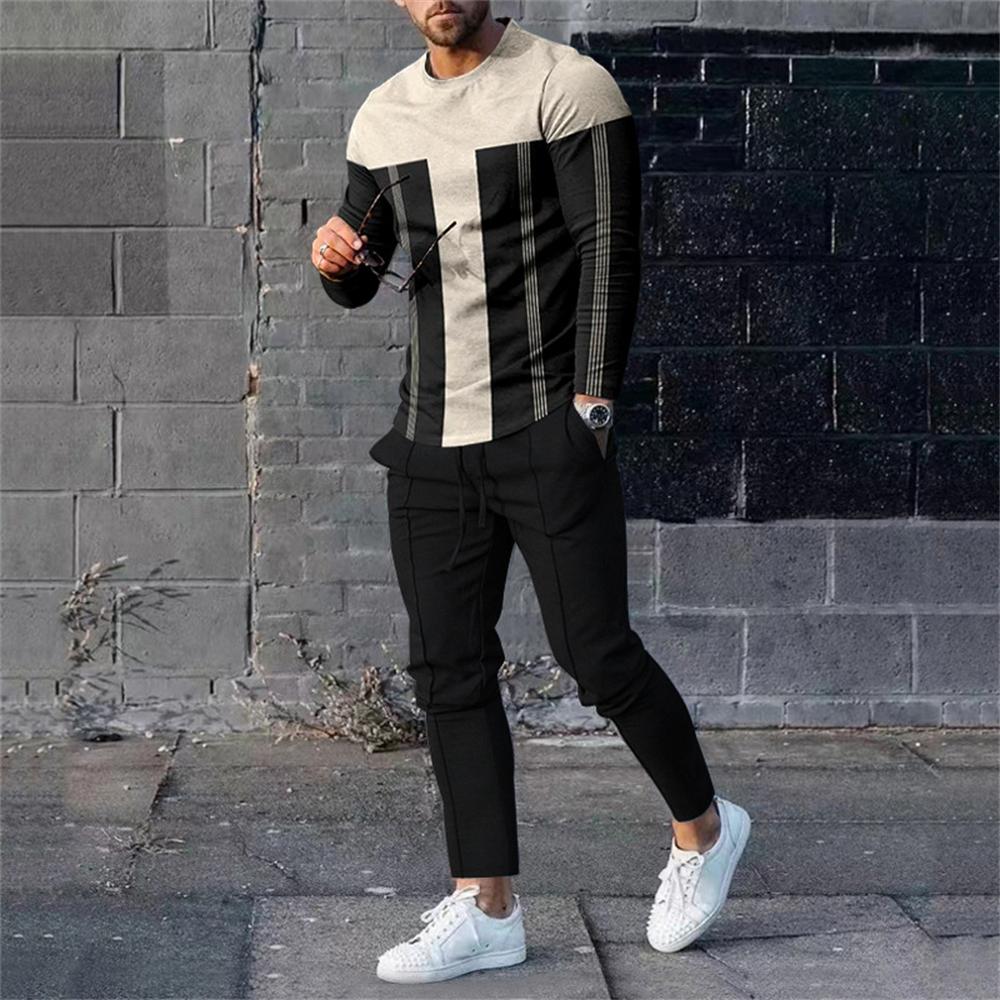 Men Sweatshirt Sweatpants Sets Print Men's Clothing T Shirt Pants Suits Oversized T-shirts Trousers Outfits Male Tops Tracksuits