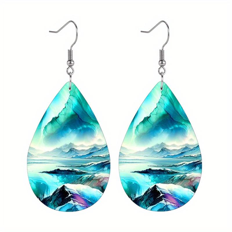 2 Pairs Aurora Landscape PU Leather Earrings Fashion Earrings Holiday Gifts for Friends Party Fashion Accessories Elegant Earrings Party Earrings