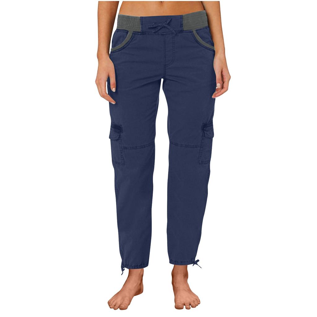 Women's Casual Color High Waisted Drawstring Pocket Workwear Pants