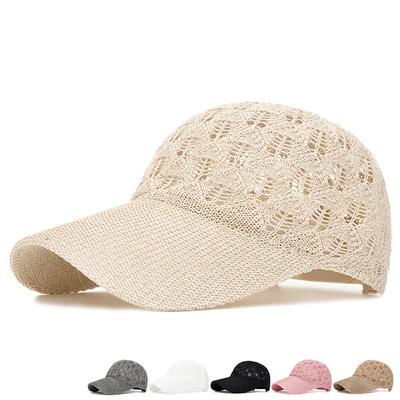 Summer Hollow Knitted Baseball Cap Women's Outdoor Sunscreen Sunshade Hat Breathable Cap Net Cap