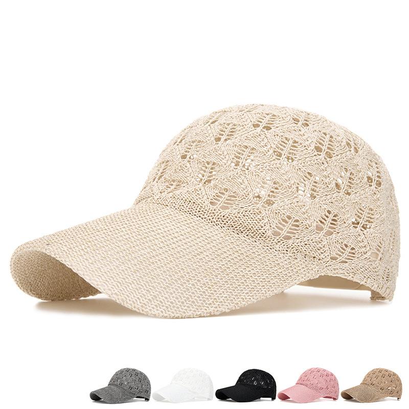 Summer Hollow Knitted Baseball Cap Women's Outdoor Sunscreen Sunshade Hat Breathable Cap Net Cap