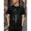 Men's Viking Graphic Tee Short Sleeve Crew Neck Soft Cotton Blend Norse Mythology Raven Sword Rune Print Casual Streetwear Top