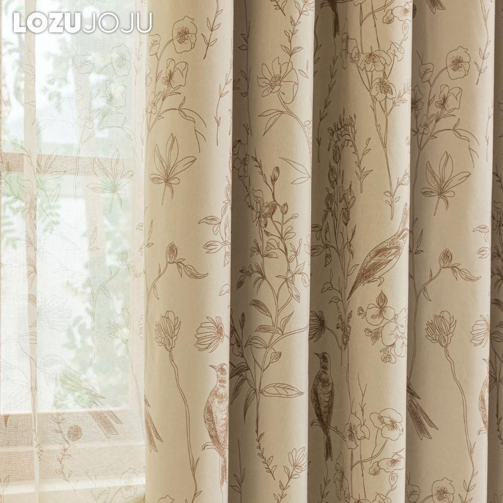 1PC LOZUJOJU French Retro High-end Beige Printed Curtains Full Blackout Curtains for Bedroom Living Room Balcony Window for Home Decor