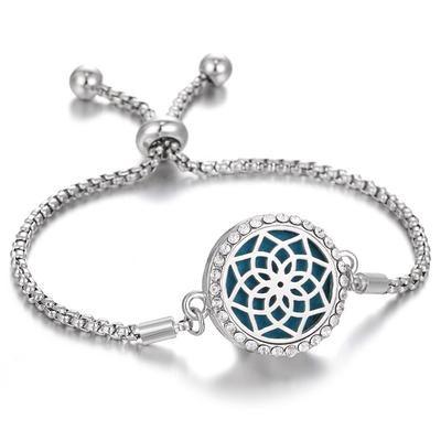 Diamond Inlaid Titanium Steel Hollow Can Open Oil Bracelet, Life Tree, Adjustable Size Perfume Bracelet