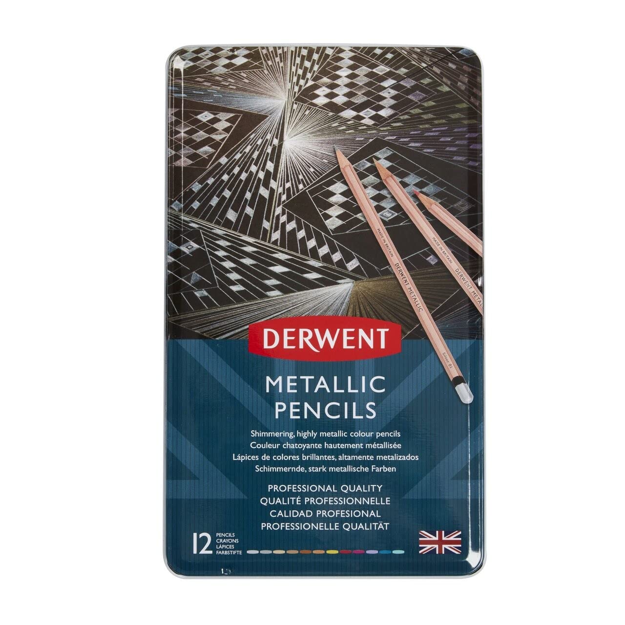 

[Domestic Genuine Product] Derwent Metallic Pencils, Oil-Based Colored Pencils, 12-Color Set, 2305599, Hexagonal Lead, 3.5mm Diameter, 83% Lightfastne