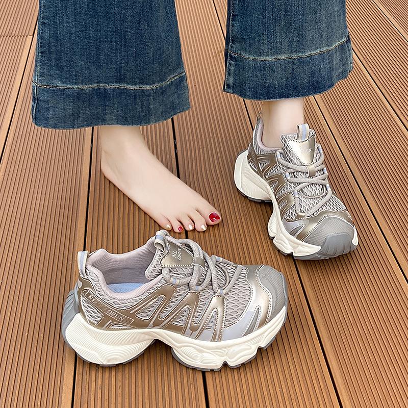 2025 Summer New Dad Shoes Women's Platform Breathable Mesh Fashion Lightweight Straps Sports and Leisure Shoes