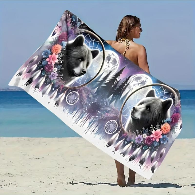 

1pc Black Bear Pattern Beach Towel, Multi-Purpose for Seaside, Swimming Pool, Bathroom, Camping Travel and Yoga Fitness W30*H60(CM)
