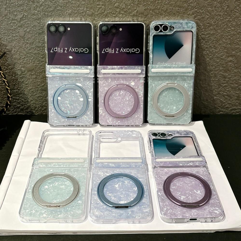 Colorful For Samsung Galaxy Z Flip 6 7 FE 5G Rotating Bracket Phone Case Magnetic Hinge Protective PC Hard Shell Back Cover
