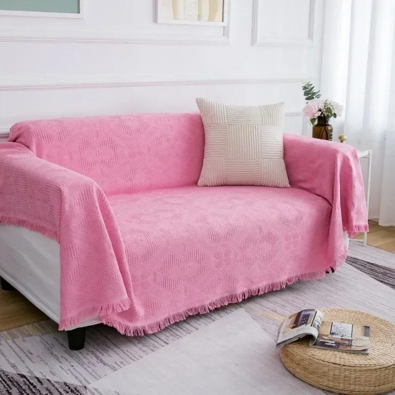 

Диванний рушник Ins Style Chenille з китицями, двосторонній, для вітальні, кемпінгу, пікніка, велика ковдра, пляжний рушник для відпочинку, відпочинку 90x90cm рожевий