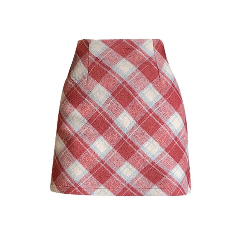 

Шерстяная клетчатая мини-юбка А-силуэта с высокой талией - Приталенная коллекция Осень/Зима 2024 для женщин XS