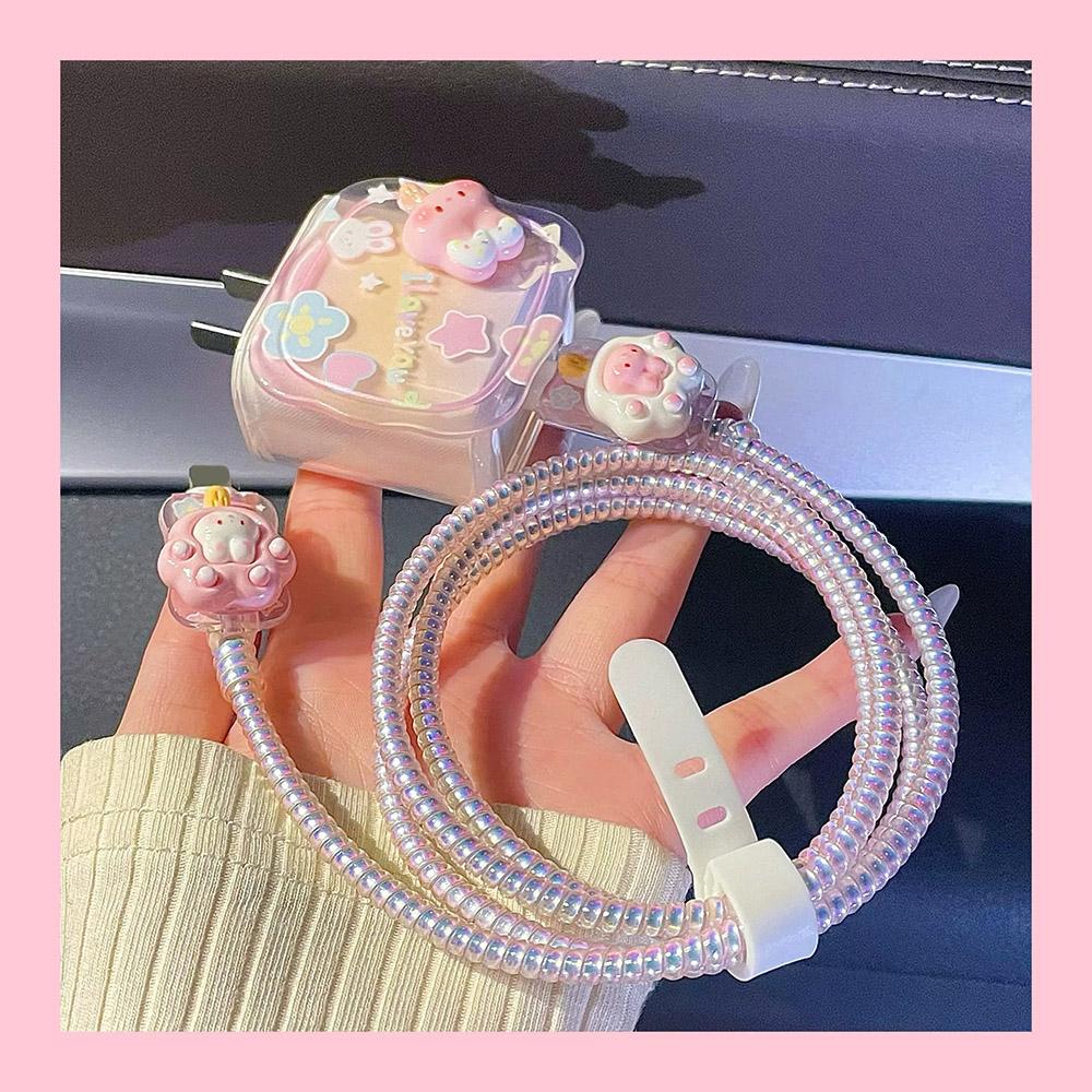 Geeignet für Apple Datenkabel Schutzhülle Ladegerät 20W Schnellladung bruchsicher Kabelaufwickler Niedliches Blume Tier Fortgeschritten