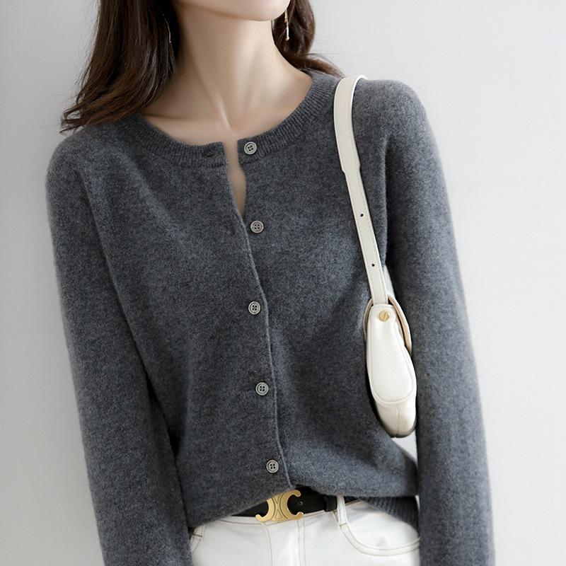 Women Autumn Winter Long Sleeve O Neck Solid Color Soft Breathable Loose Cardigan Sweater Coat