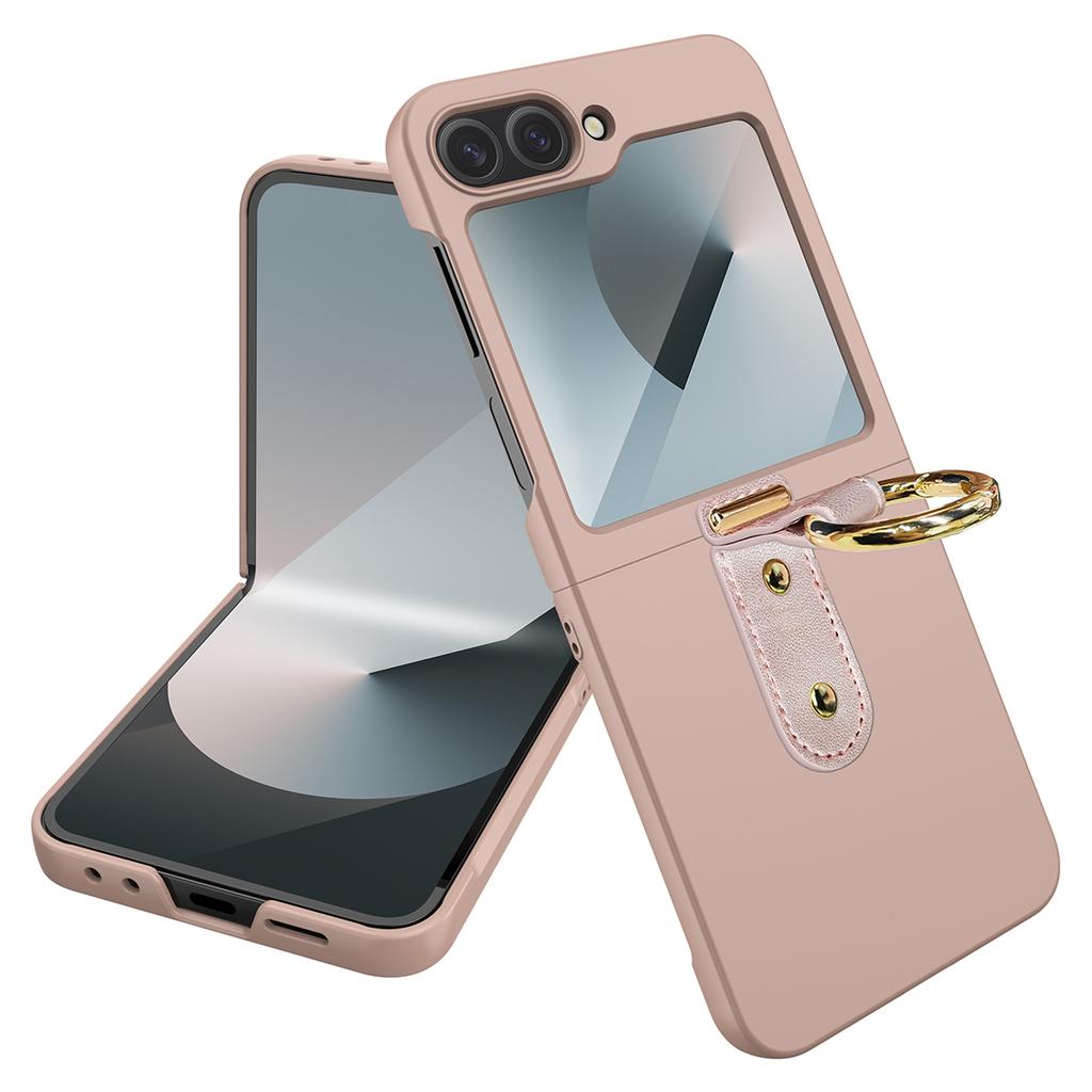 For Samsung Galaxy Z Flip7 FE 5G/Z Flip6 5G Case Skin-Touch Ring Holder Kickstand PC Phone Cover with Rear Screen Film