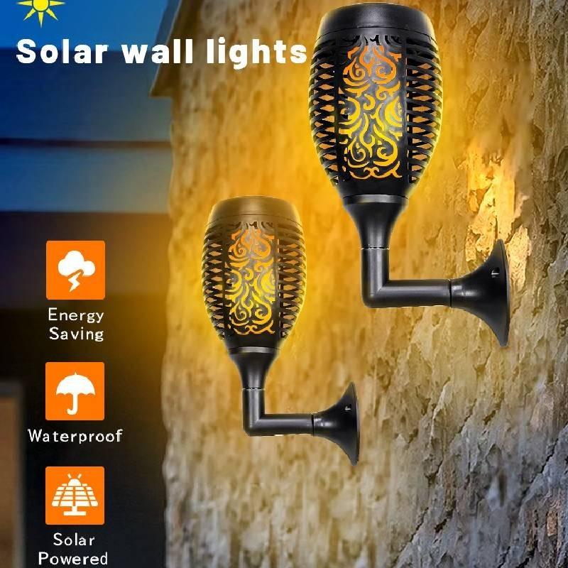 Solar Flame Light Outdoor Garden Patio Led Wall Torch Decorative Ip44 Waterproof