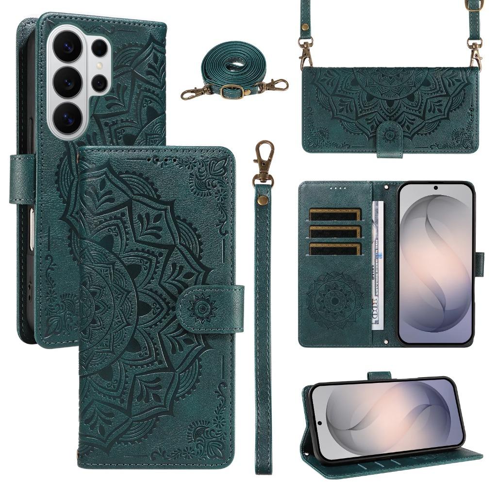 Mandala Embossed PU Leather Wallet Phone Case For Samsung Galaxy S26 Ultra S25 Edge S24 S23 S22 Plus S21 S20 FE A57 A37 A17 A07
