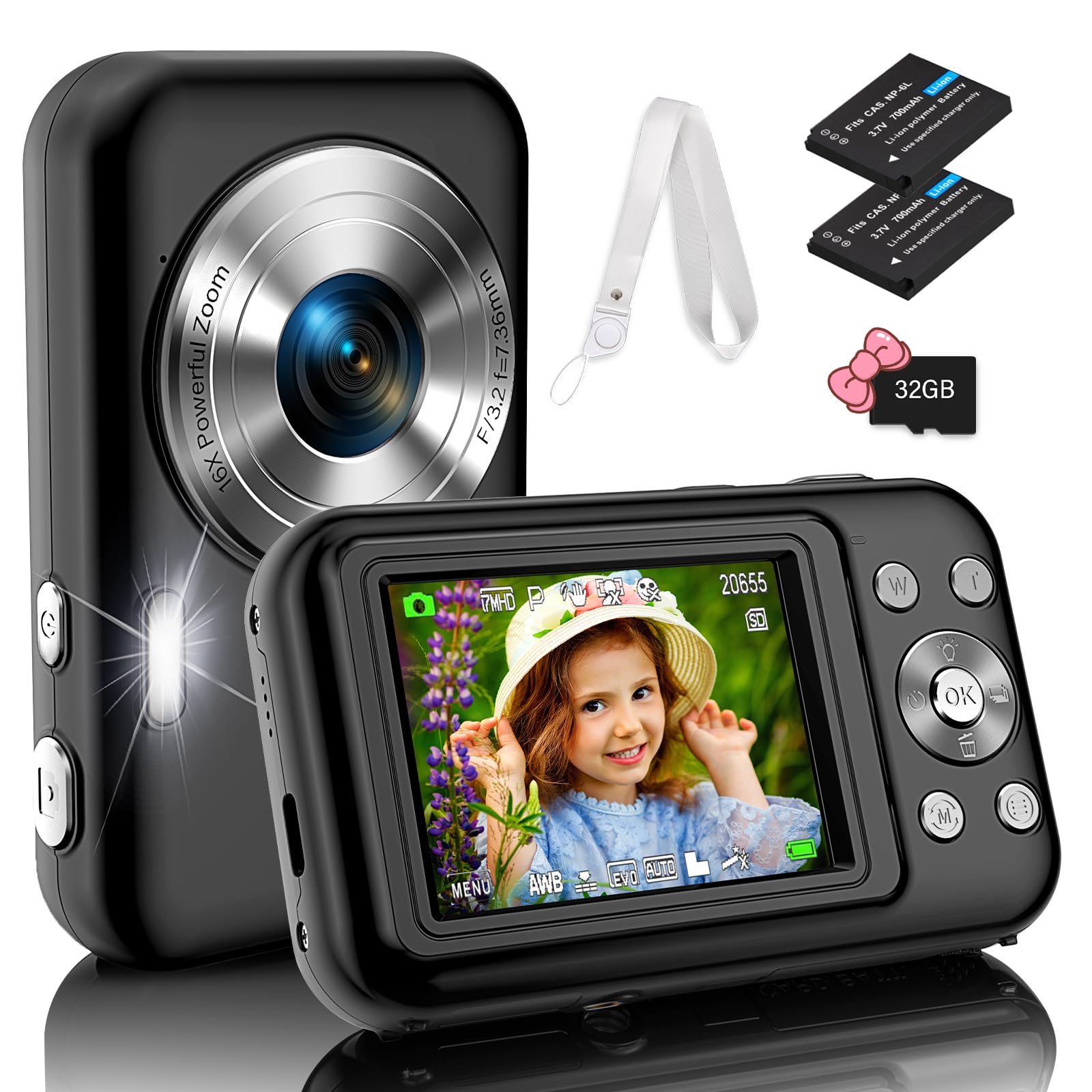 

Bofypoo Digital Camera with Micro SD Long 44MP HD 1080P 16x IPS Video Easy to Compact Card, Strap, Recording, Zoom, 2.4-inch Screen, Recording,