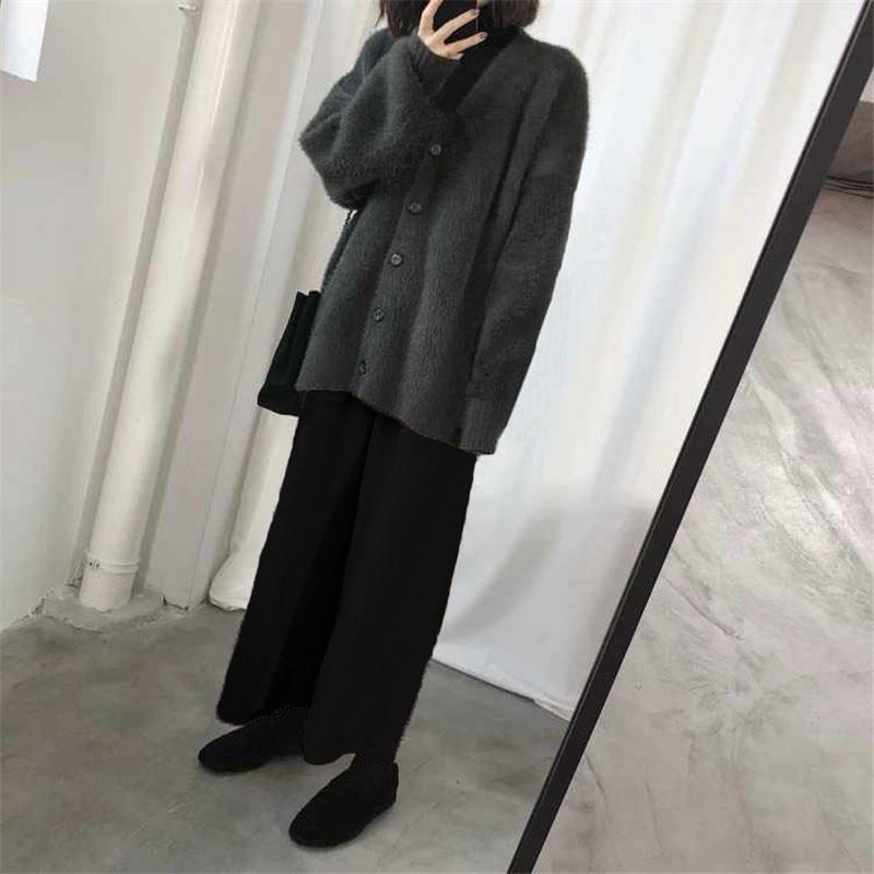 Korean Style Loose Faux Mink Velvet V-neck Cardigan Coat for Women