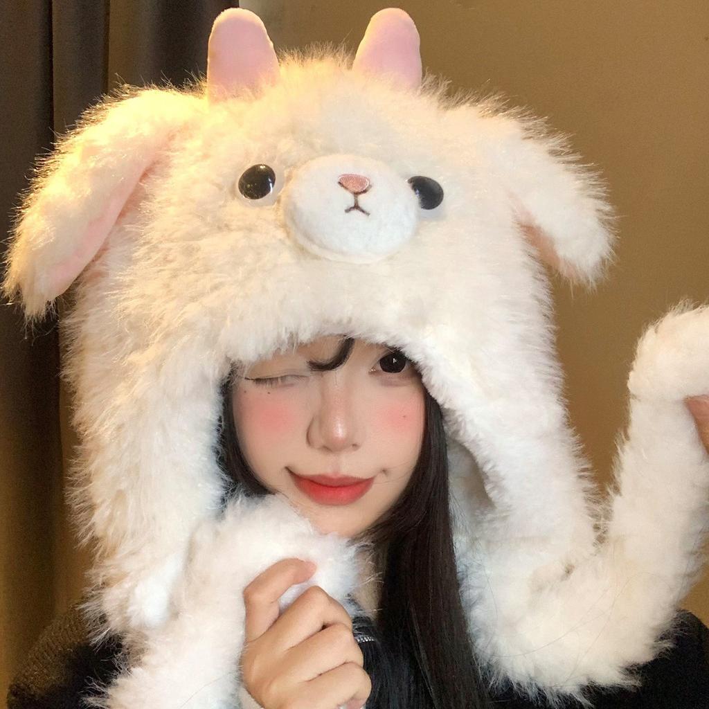 The ears will move~ Cute little wool fleece hat female winter cartoon sweet face small warm ear protection Lei Feng hat