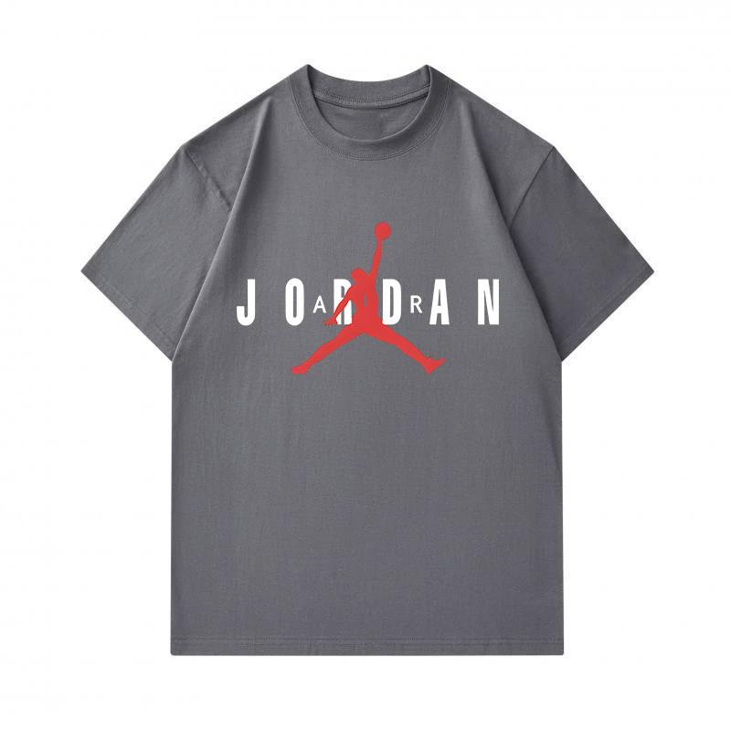 100% Cotton Men's Crew Neck Short Sleeve T-Shirt, Stylish Basketball Player Jump Silhouette Print Casual Breathable Summer Loose Fit Daily Wear Athlet