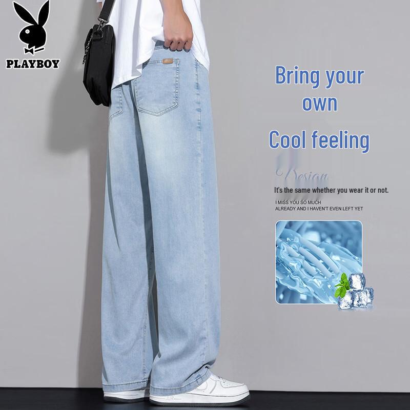 PLAYBOY Men s Ice Silk Loose Straight Jeans XL