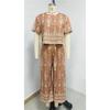Dames Bohemian Bedrukt Tweedeel Outfit Korte Mouw Crop Top Wijde Capri Broek Vintage Etnisch Casual Loungewear Set