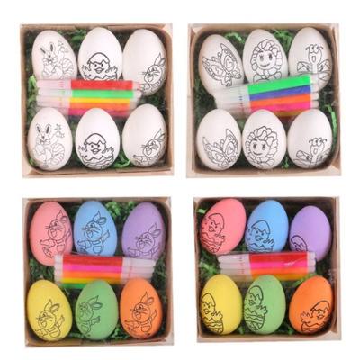 6PCS with Paint Pen Easter Eggs DIY Colorful Painting Egg Easter Scene Decoration
