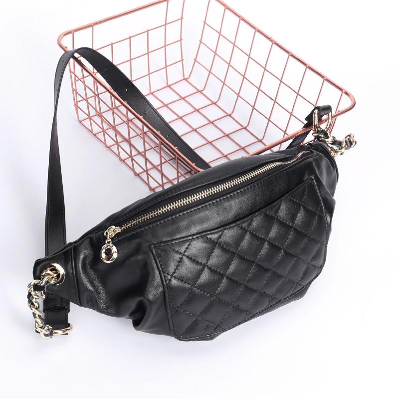 

New Women s Top Layer Cowhide Shoulder Crossbody Bag, Diamond Grid Chain Waist Bag, Leather Versatile and Fashionable Soft Leather Chest Bag чёрный