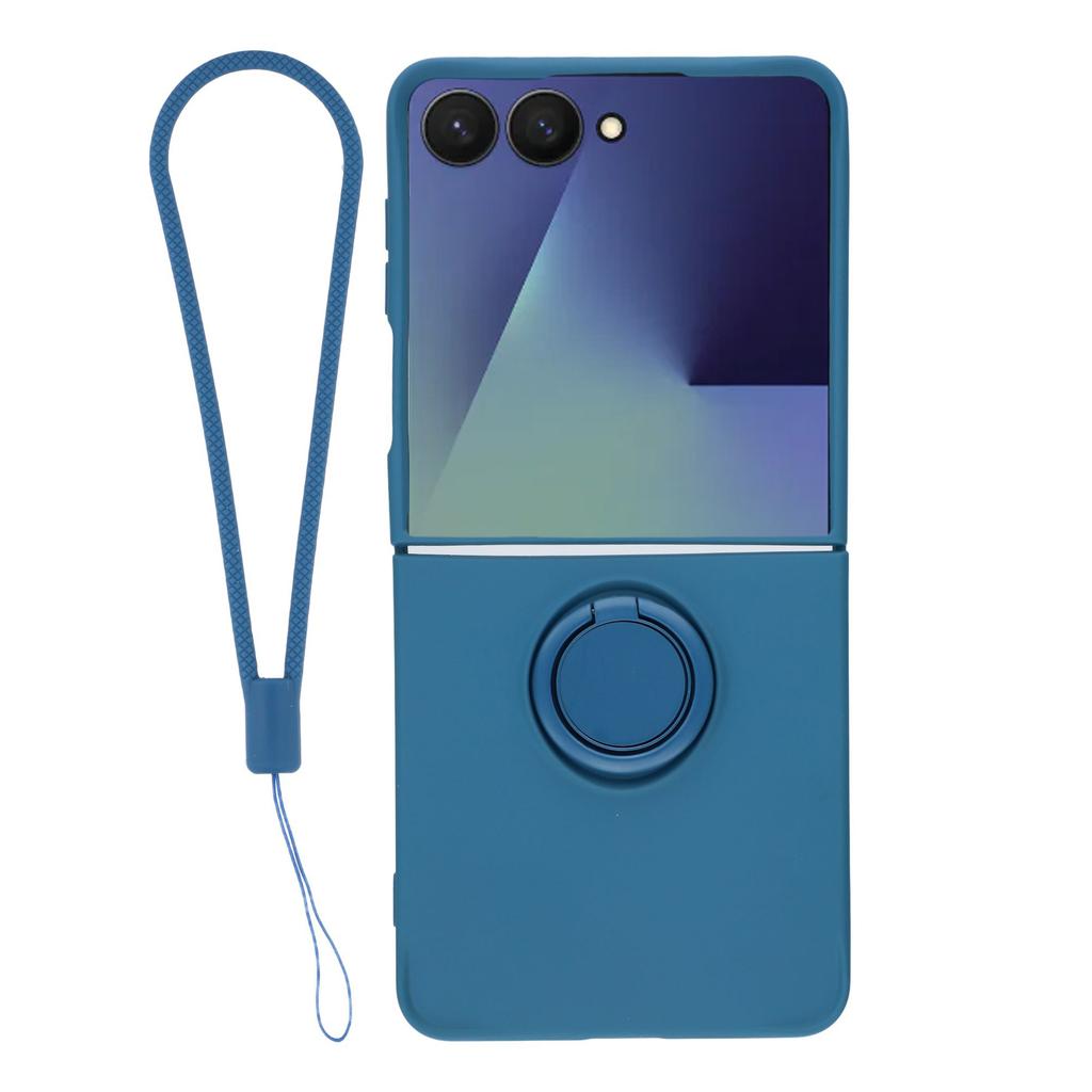 For Samsung Galaxy Z Flip7 5G Silicone Case with Strap Ring Kickstand Phone Cover