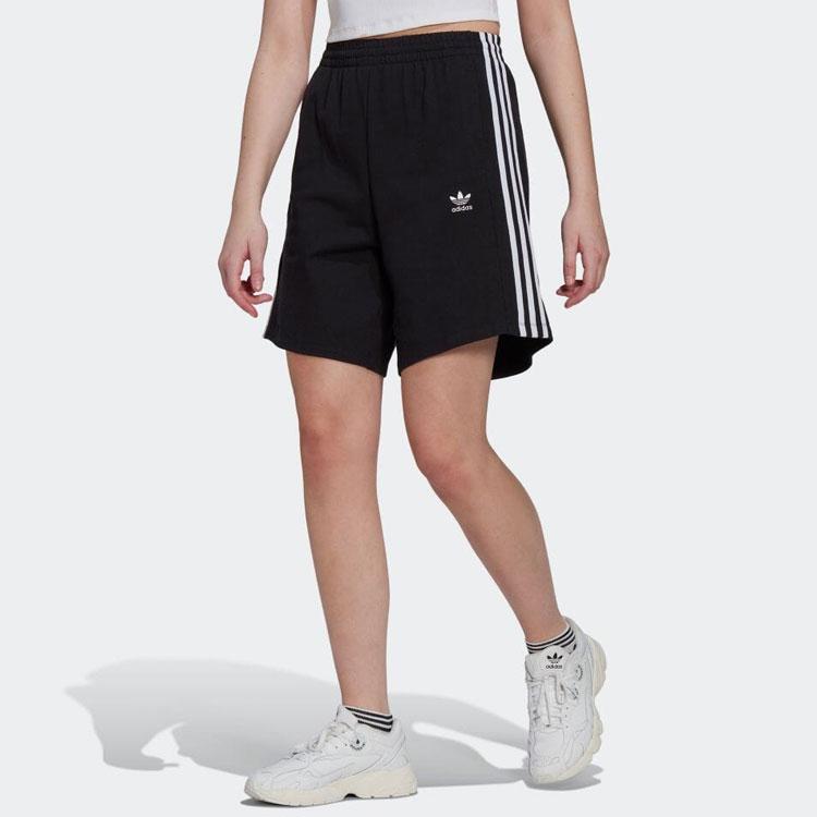 Adidas Originals Stripe Print Straight-Leg Casual Shorts Women Bottoms Black HM2137