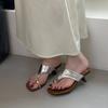 Fashion Metal Women Heels Slippers Sandals Shoes Female Flip flops Footwear Square Toe Ladies Heeled Slippers Slides Shoes