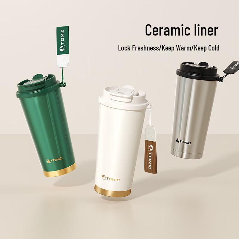 TOMIC Portable Insulated Coffee Mug with Ceramic-Lined Interior