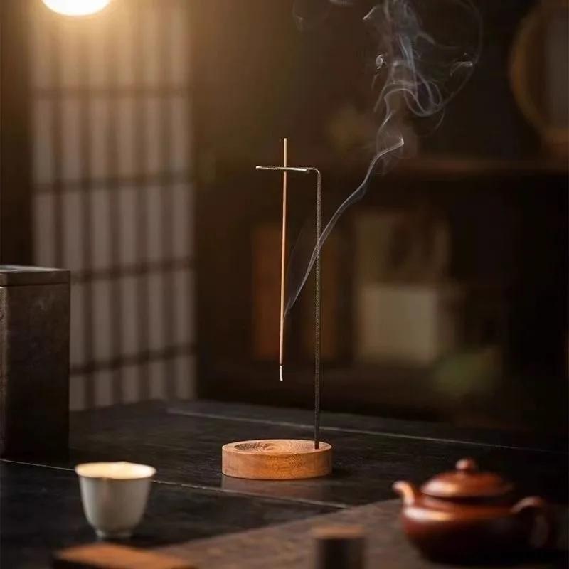 Creative Upside Down Incense Burner Incense Stick Holder Wooden Round Incense Tray Ornament Bedroom Home Yoga Decoration Crafts