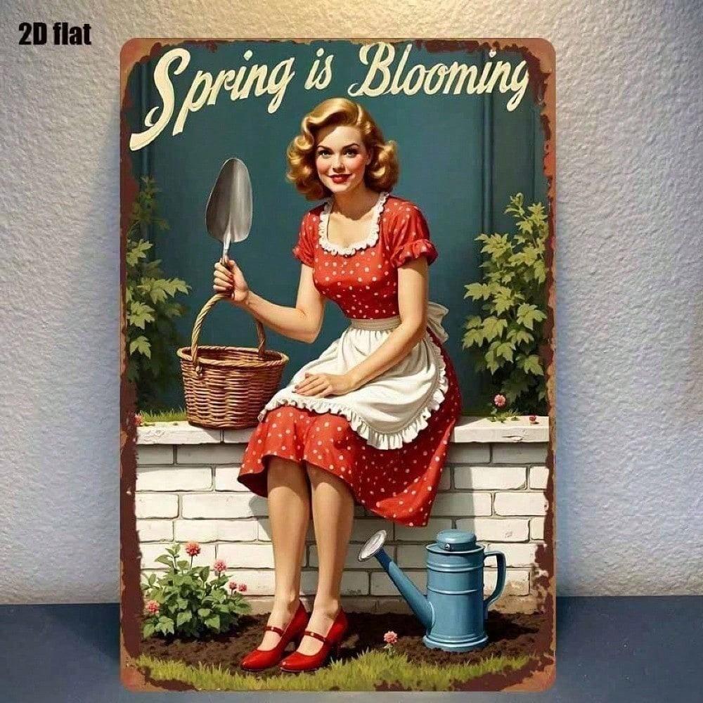 1pc Retro Spring Garden Floral Metal Tin Sign Vintage Blossom Wall Art For Bedroom Bar Garage Outdoor Rustic Home Decor