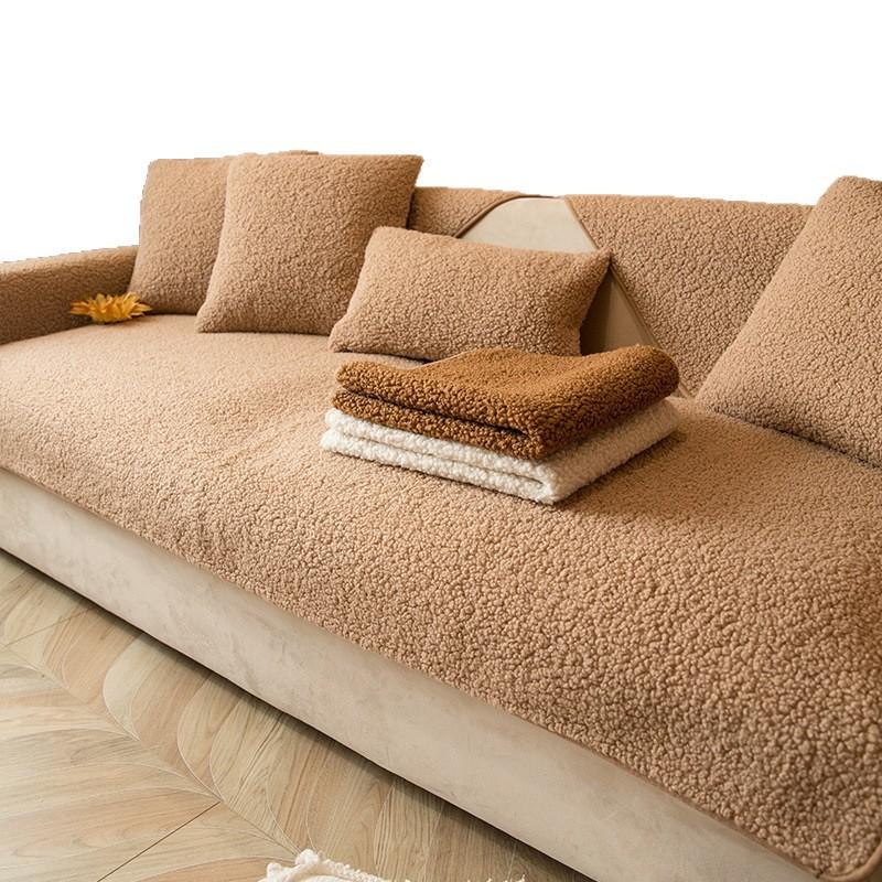 Winter Lamb Wool Sofa Cushion, Non-Slip Nordic Simple Seat Cushion, Universal In All Seasons, Thickened Fabric Plush Sofa Cover