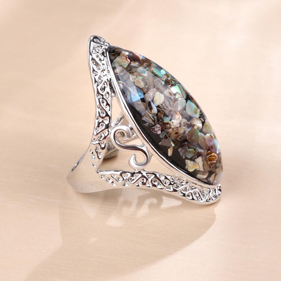 Fashion Elegant Oval White Natural Shell Big Stone Rings