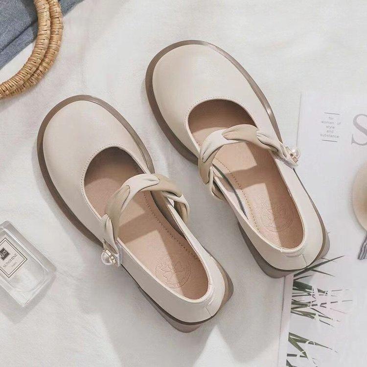 Mary Jane small leather shoes women's round head 2025 spring new Internet celebrity mid-heel shoes versatile thick heel shallow mouth platform shoes