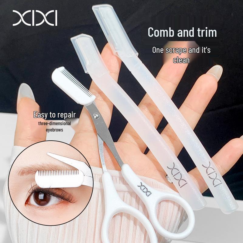 XiXi Safe Eyebrow Trimmer & Scissors Set for Beginners - Anti-Scratch Grooming Tools