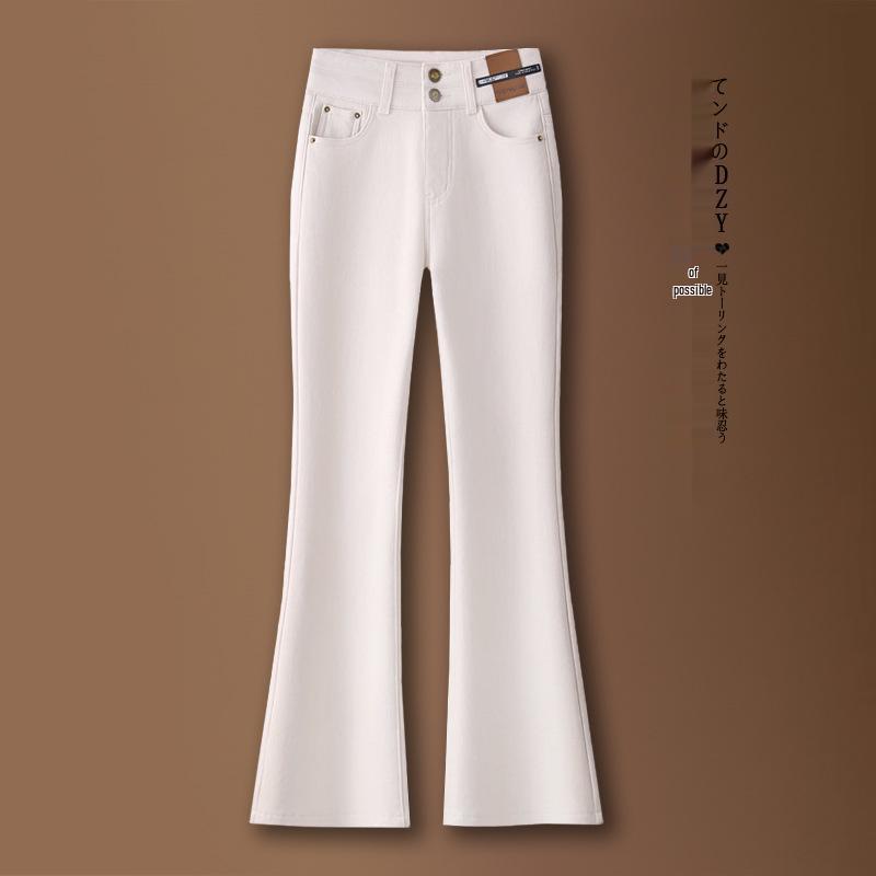 

Women s High Waist Black Slim Fit Fishtail Flare Denim Pants - Autumn/Winter 2025 Plus Velvet Bell Bottoms Off White-Full Length